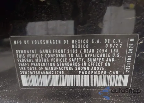 2022 Volkswagen Jetta 1.5T Se z USA, uszkodzony, nr VIN 3VW7M7BU4NM021799